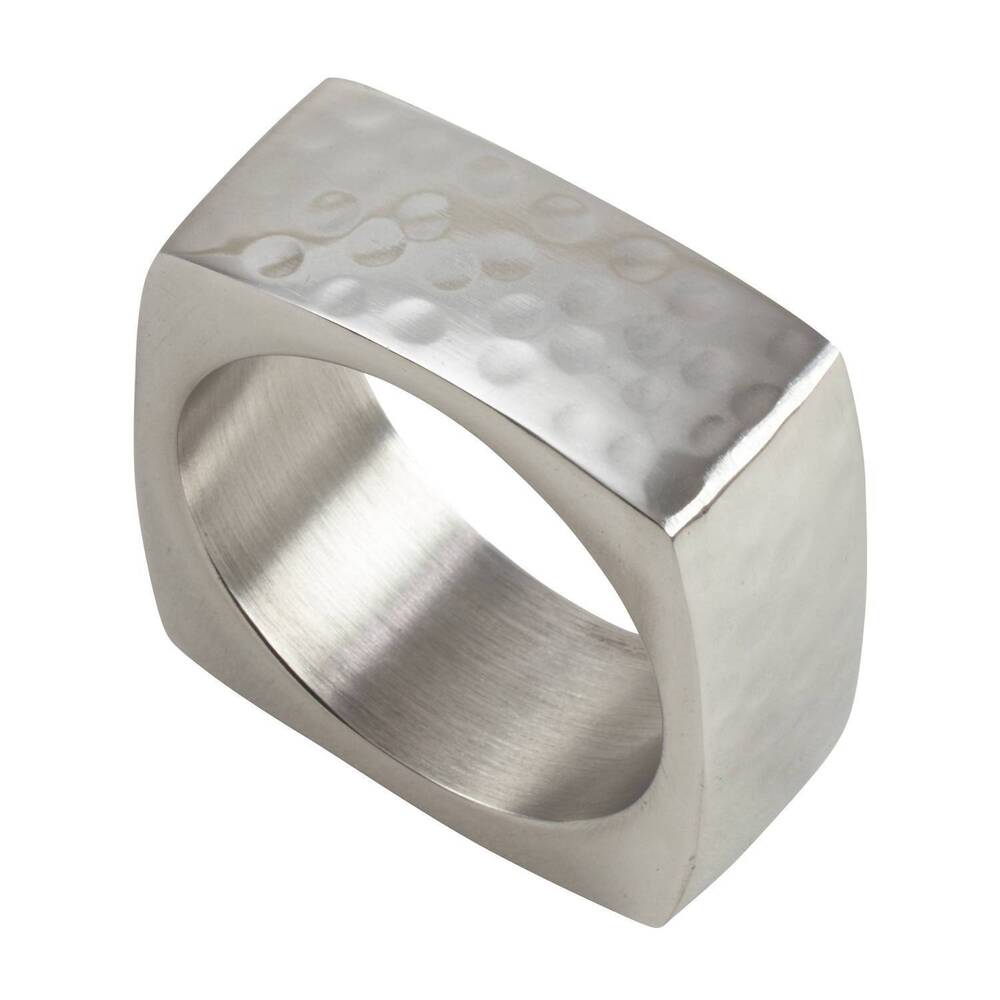 NEW SARO LIFESTYLE hammered napkin ring - set of 4 in square silver